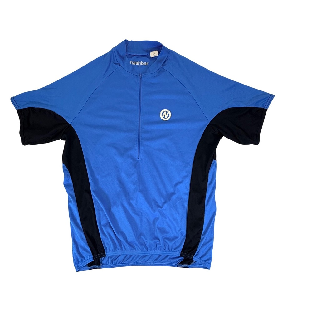 Nashbar Mens Blue Black Cycling Jersey Short Sleeve Quarter Zip Recycled Large